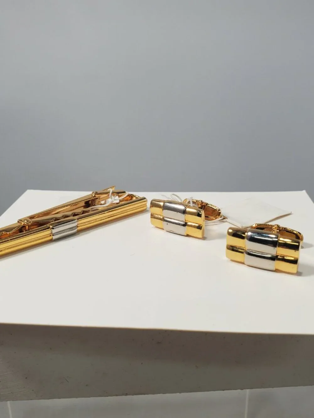 Gold-Tone & Silver-Tone Segmented 3-Piece Cufflink and Tie Clip Set